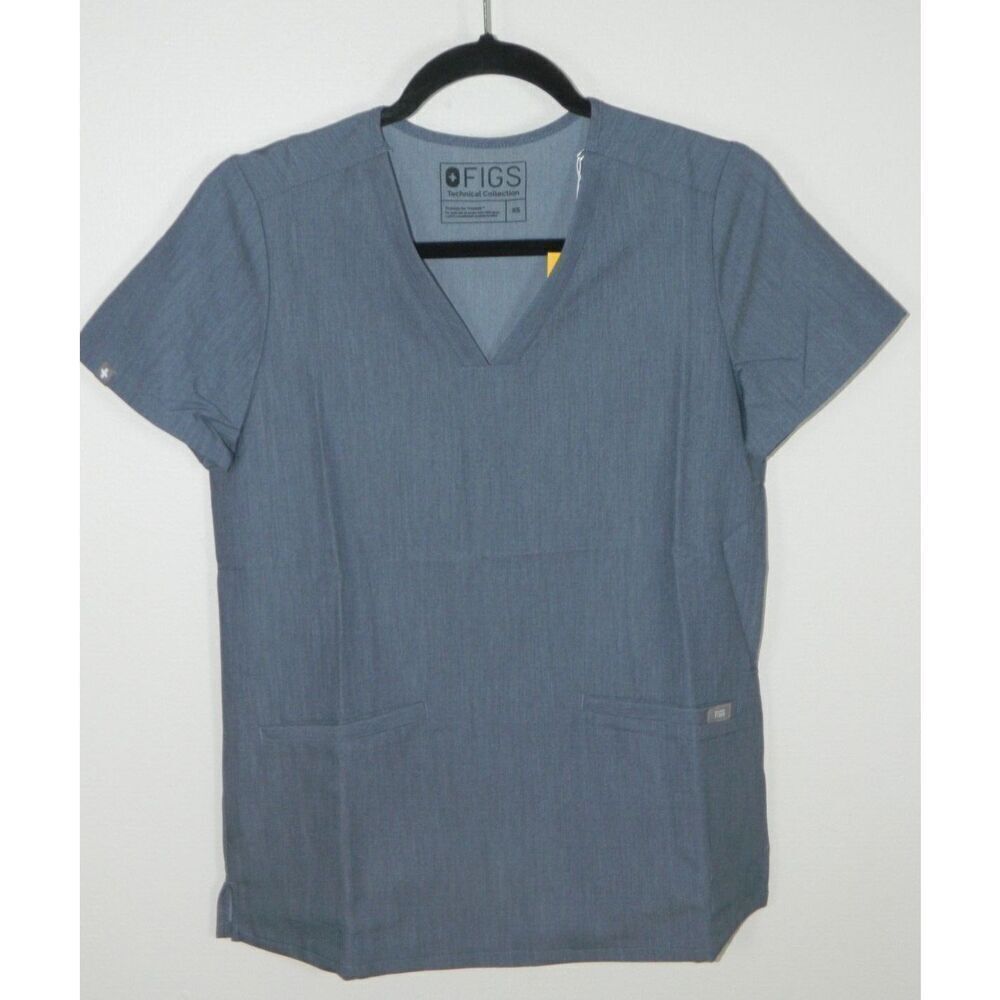 FIGS Technical Collection Scrub Top‎ Women's X-Small Blue Heather Denim Casma